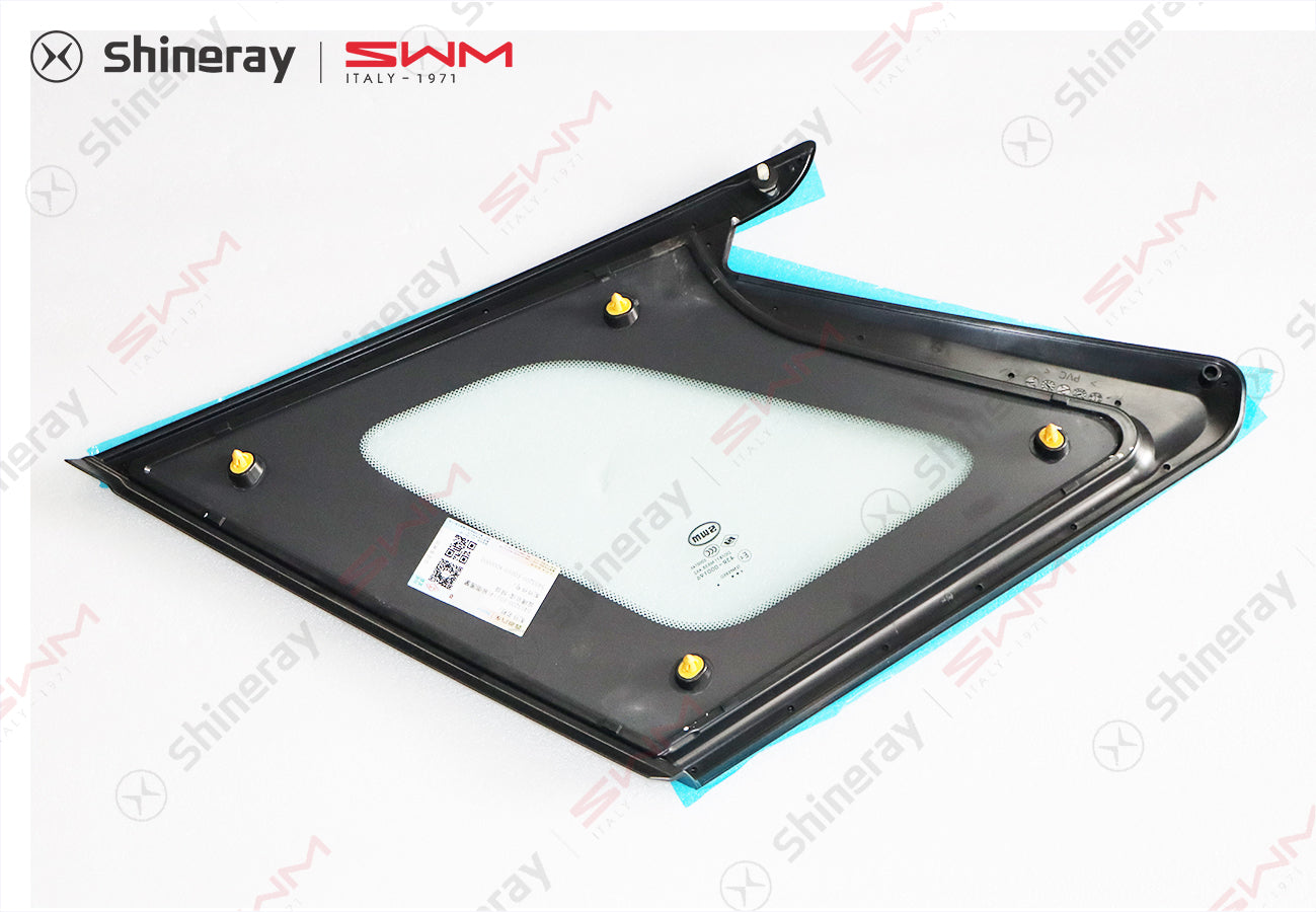 5403200-E0010-A000000>Right rear side panel window glass assembly - green glass